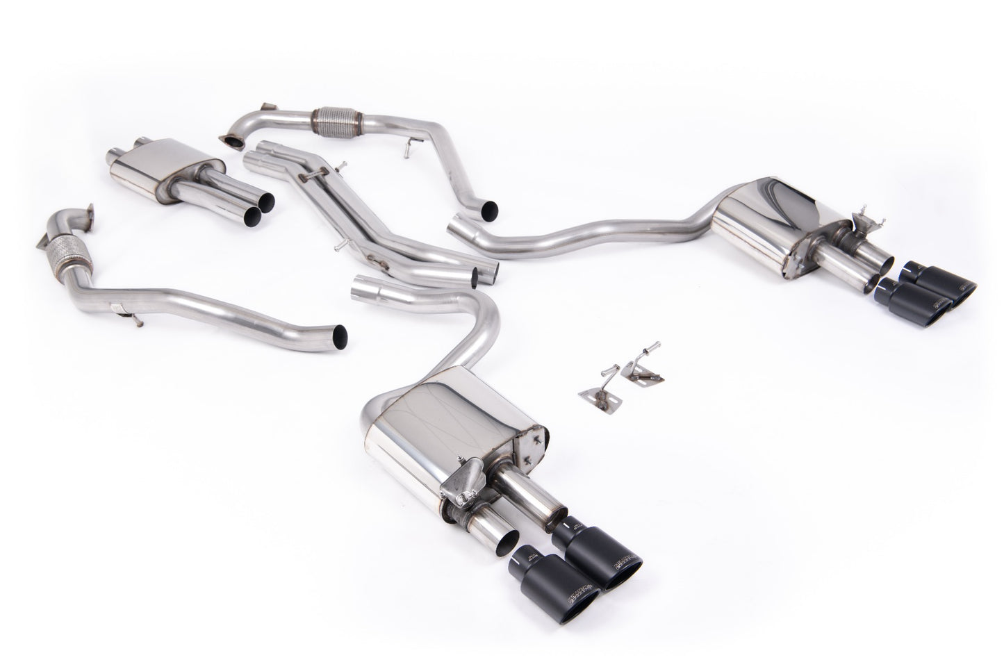 Audi S5 B9 Sport Diff models with Brace Bars (RHD) - Resonated Cat-Back with Quad Black Oval Trims