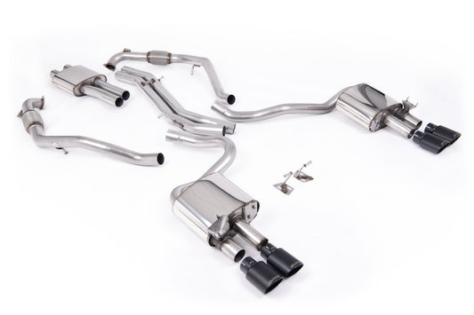 Audi S5 B9 Sport Diff models with Brace Bars (RHD) - Resonated Cat-Back with Quad Black Oval Trims