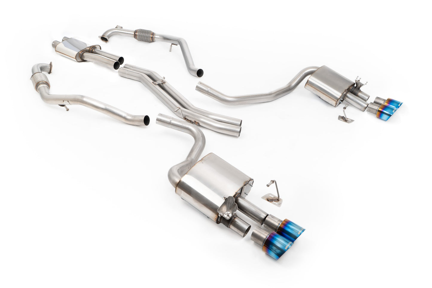 Audi S4/S5 B9 Sport Diff without Brace Bars - Resonated (Quieter) Cat-Back Exhaust System with Quad GT-100 Burnt Titanium Trims