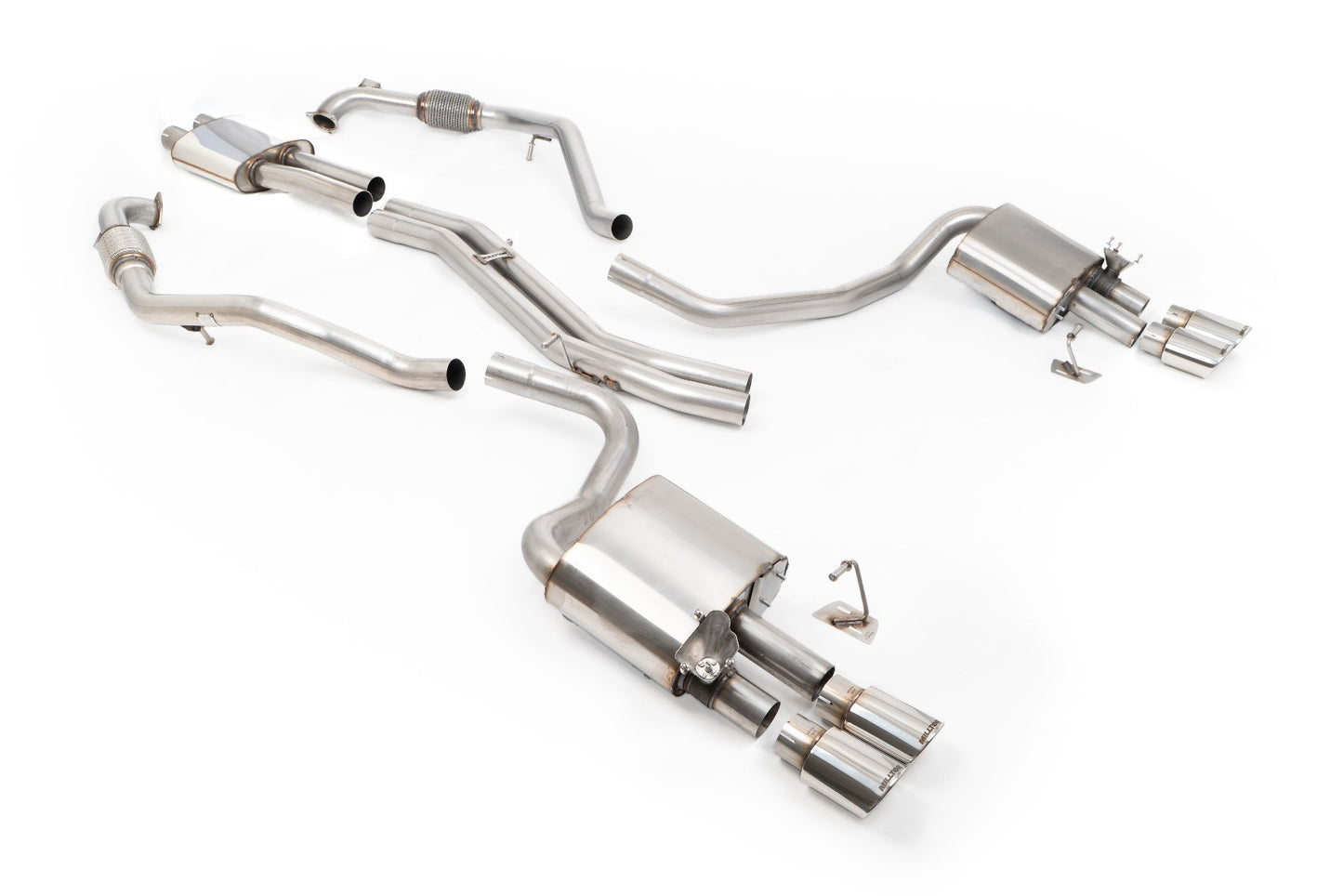 Audi S4/S5 B9 Sport Diff without Brace Bars - Resonated (Quieter) Cat-Back Exhaust System with Quad Polished Oval Trims