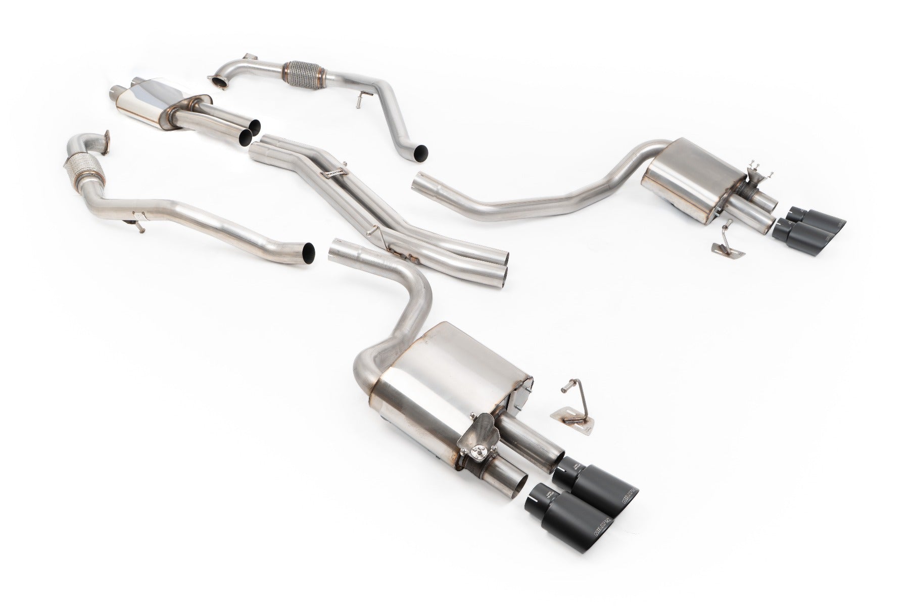 Audi S4/S5 B9 Sport Diff without Brace Bars - Resonated (Quieter) Cat-Back Exhaust System with Quad Cerakote Black Oval Trims
