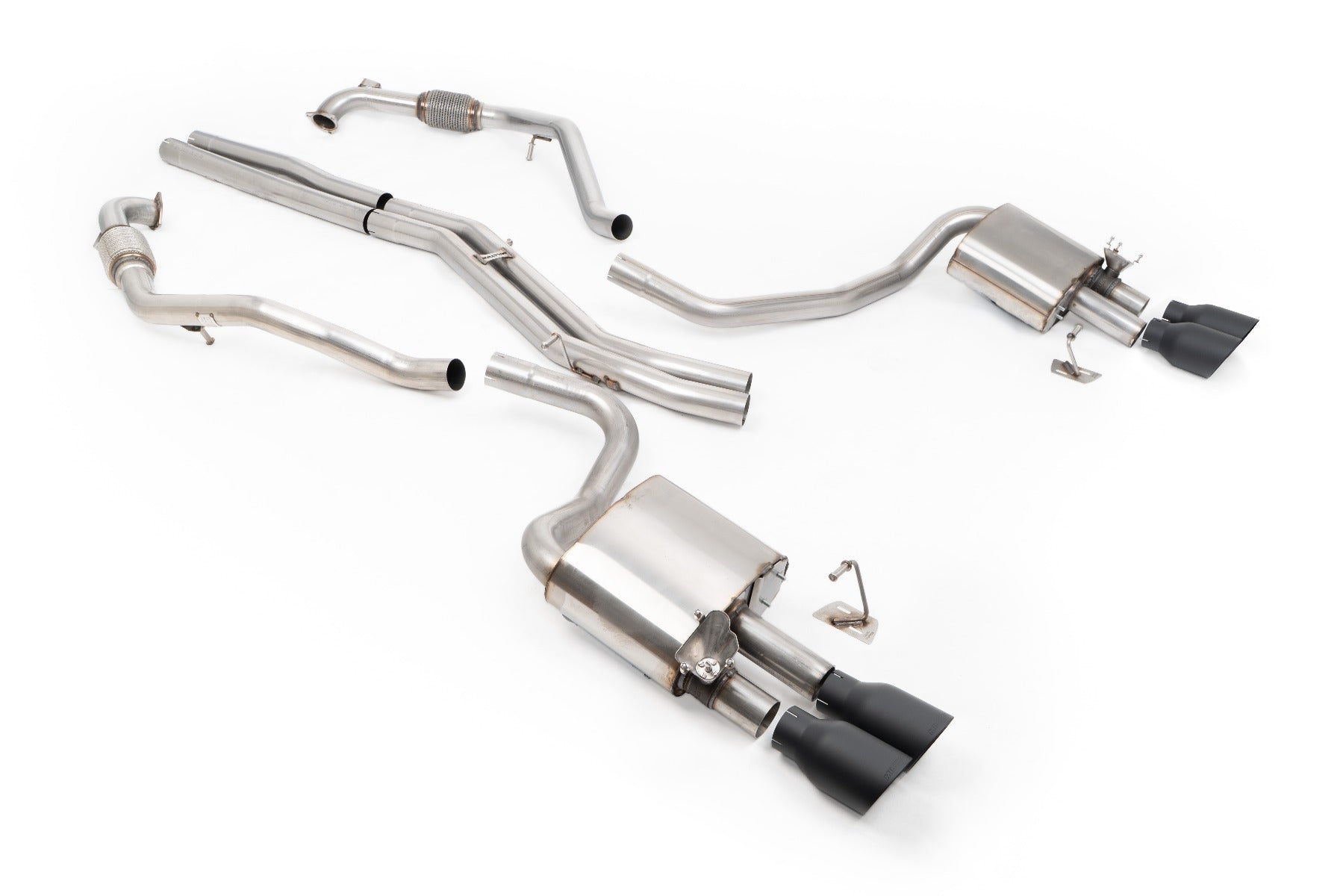 Audi S4/S5 B9 Sport Diff without Brace Bars - Non-Resonated (Louder) Cat-Back Exhaust System with Quad GT-100 Cerakote Black Trims