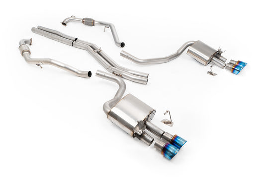 Audi S4/S5 B9 Sport Diff without Brace Bars - Non-Resonated (Louder) Cat-Back Exhaust System with Quad GT-100 Burnt Titanium Trims