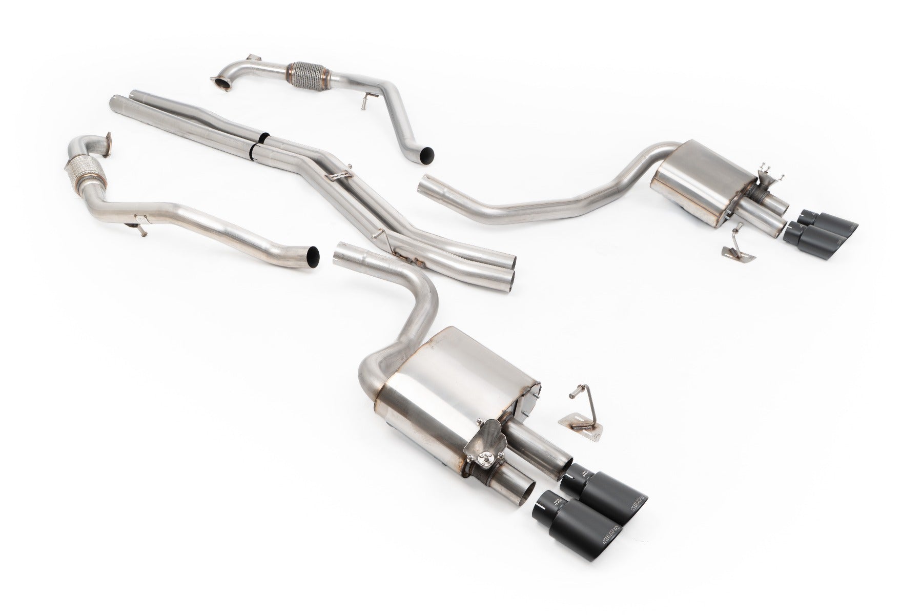 Audi S4/S5 B9 Sport Diff without Brace Bars - Non-Resonated (Louder) Cat-Back Exhaust System with Quad Cerakote Black Oval Trims