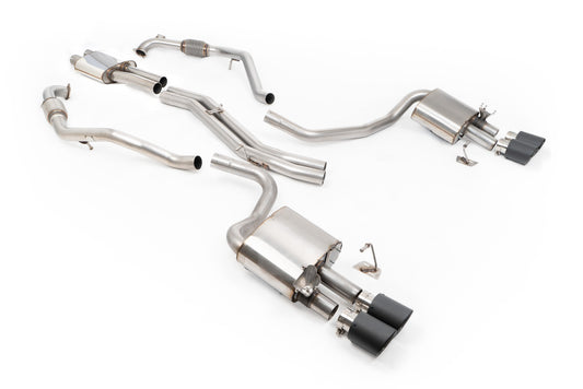 Audi S4/S5 B9 Sport Diff without Brace Bars - Resonated (Quieter) Cat-Back Exhaust System with Quad JET-100 Carbon Trims