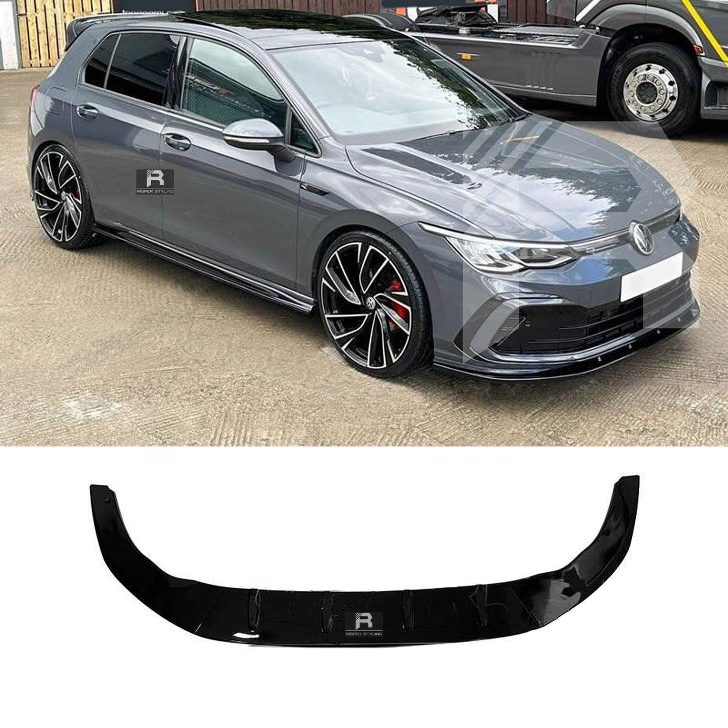 Volkswagen Golf MK8 GTI/GTD/R/R Line 2020+ - Gloss Black 3-Piece Front Splitter V1 - TMC Motorsport