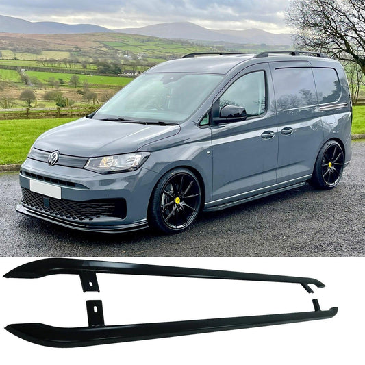 VW Caddy 2021 On SWB Trapezoid Side Bars in Gloss Black - TMC Motorsport
