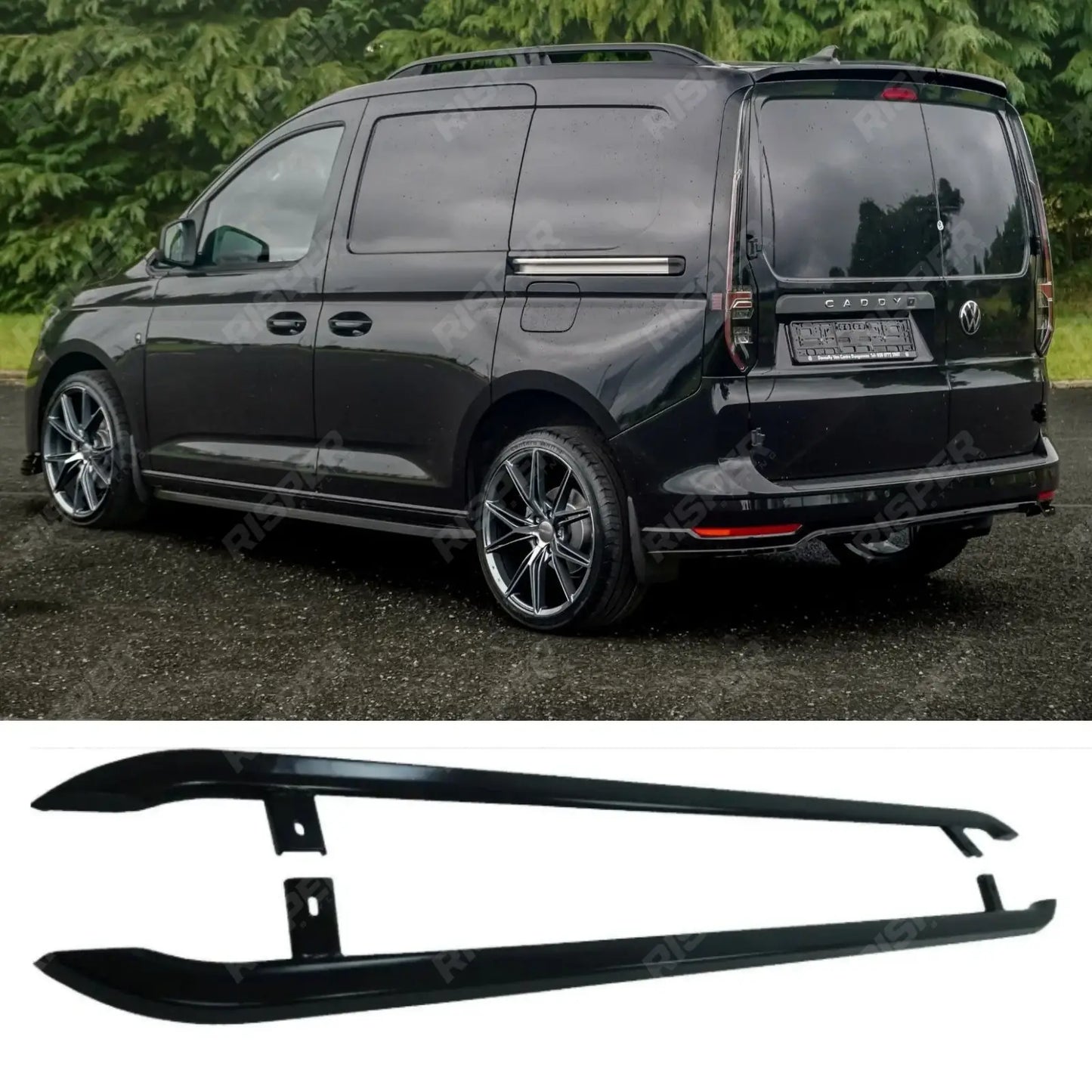 VW Caddy 2021 On SWB Trapezoid Side Bars in Gloss Black