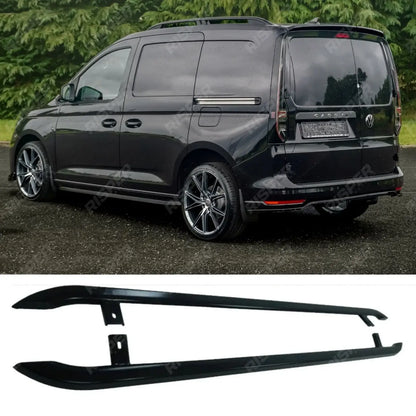 VW Caddy 2021 On SWB Trapezoid Side Bars in Gloss Black
