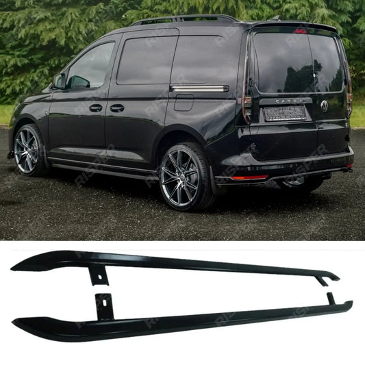 VW Caddy 2021 On SWB Trapezoid Side Bars in Gloss Black