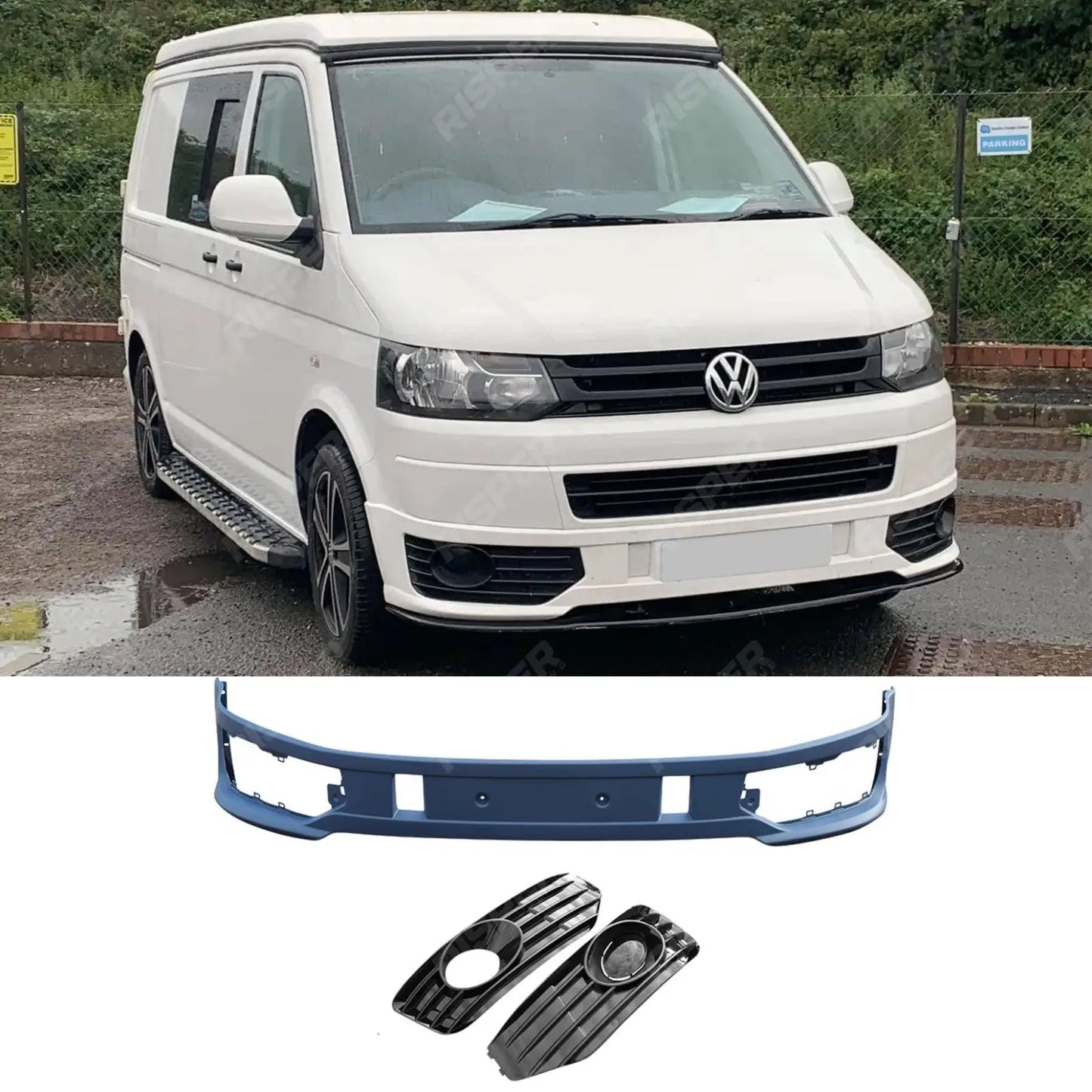 VW T5 Transporter 2010-2015 Lower Sportline Style Front Splitter with Fog Light Pods