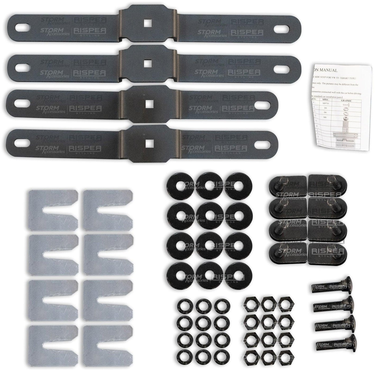 VW Transporter T5 & T6 LWB 2003-2023 Trapezoid Side Bars in Gloss Black - TMC Motorsport