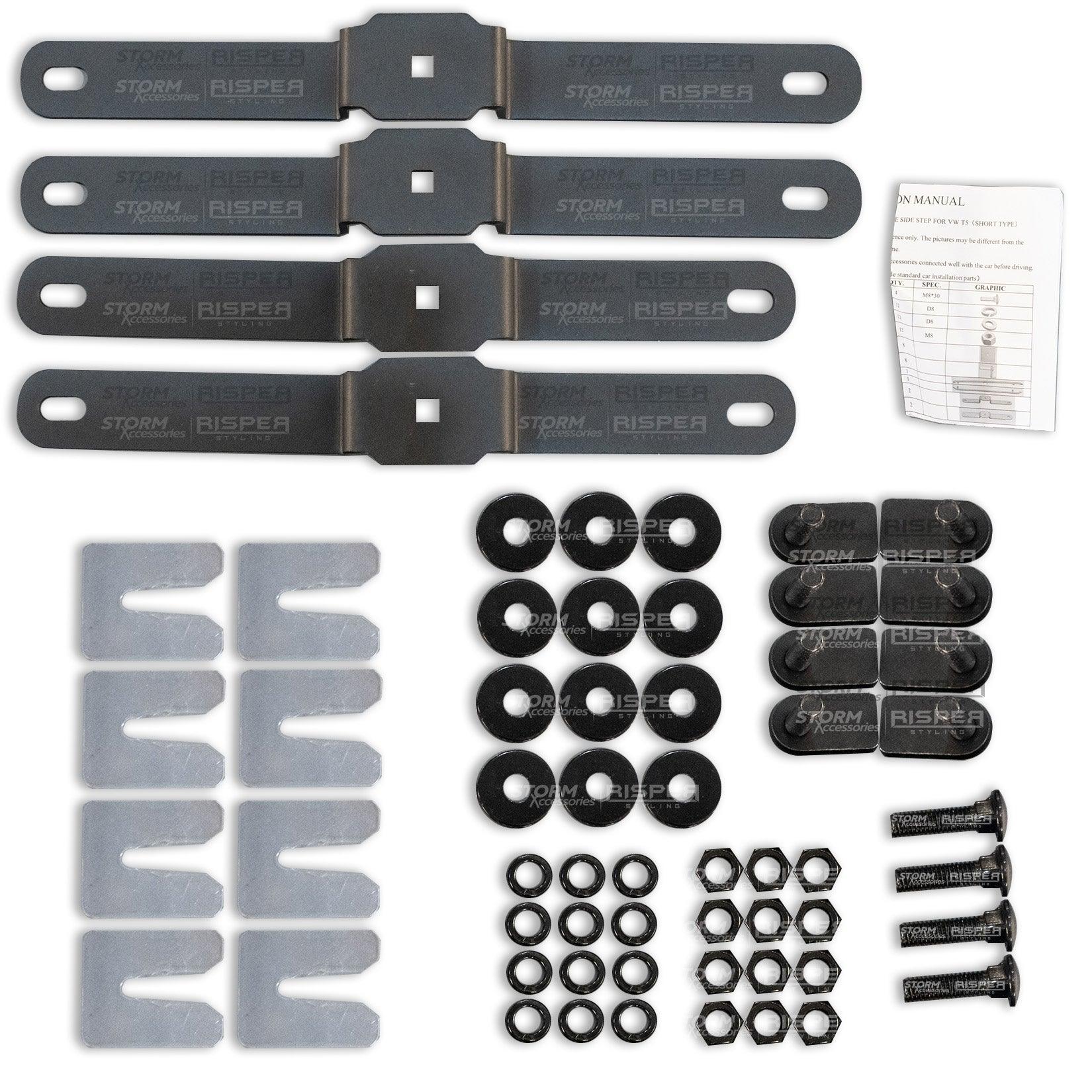 VW Transporter T5 & T6 LWB 2003-2023 Trapezoid Side Bars in Gloss Black - TMC Motorsport